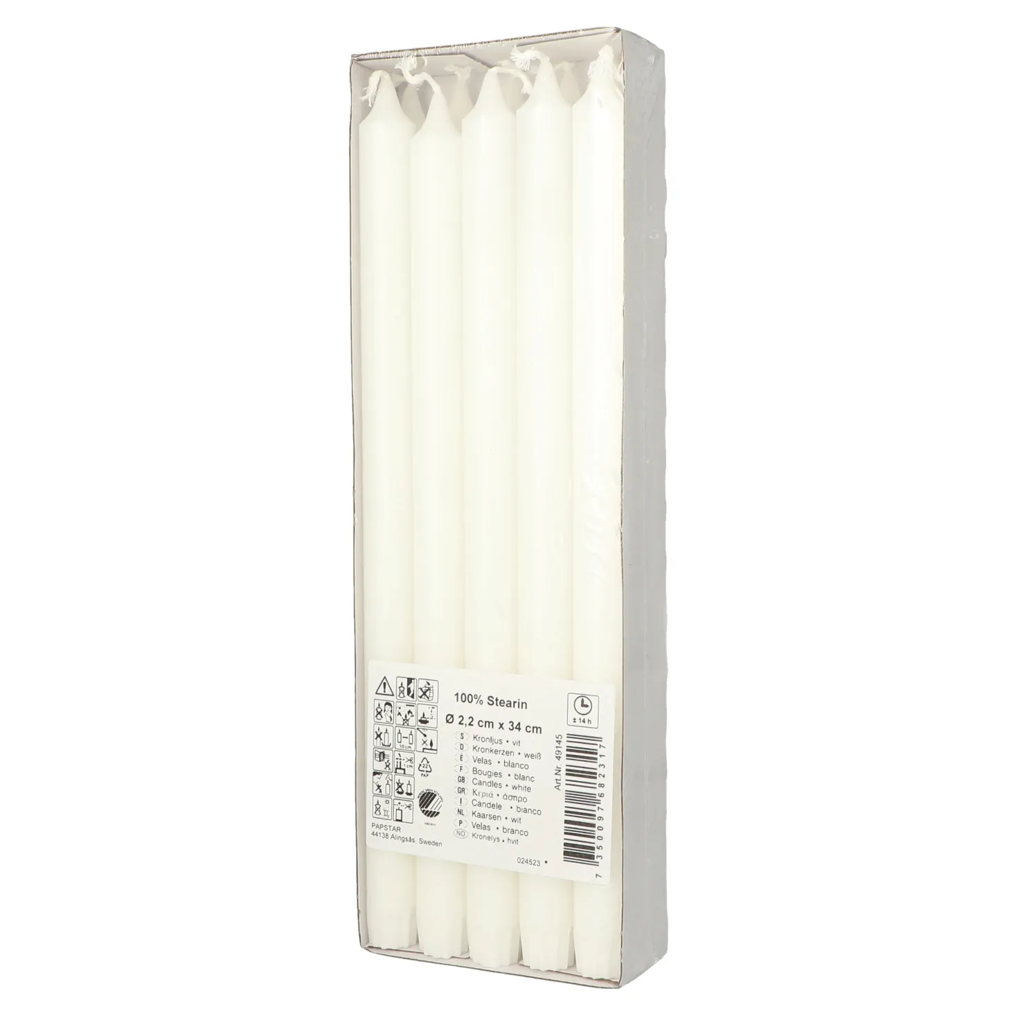 Kronljus Papstar Stearin, vit, 34 cm, 10 st