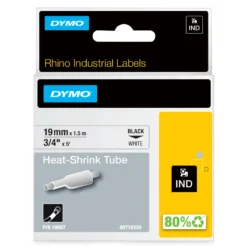 Krympslang Dymo M1400, 19 mm, svart på vit