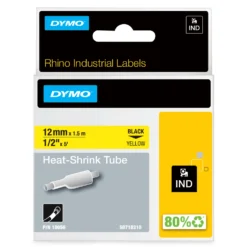 Krympslang Dymo M1400, svart på gul, 12 mm, 3:1 krympfaktor