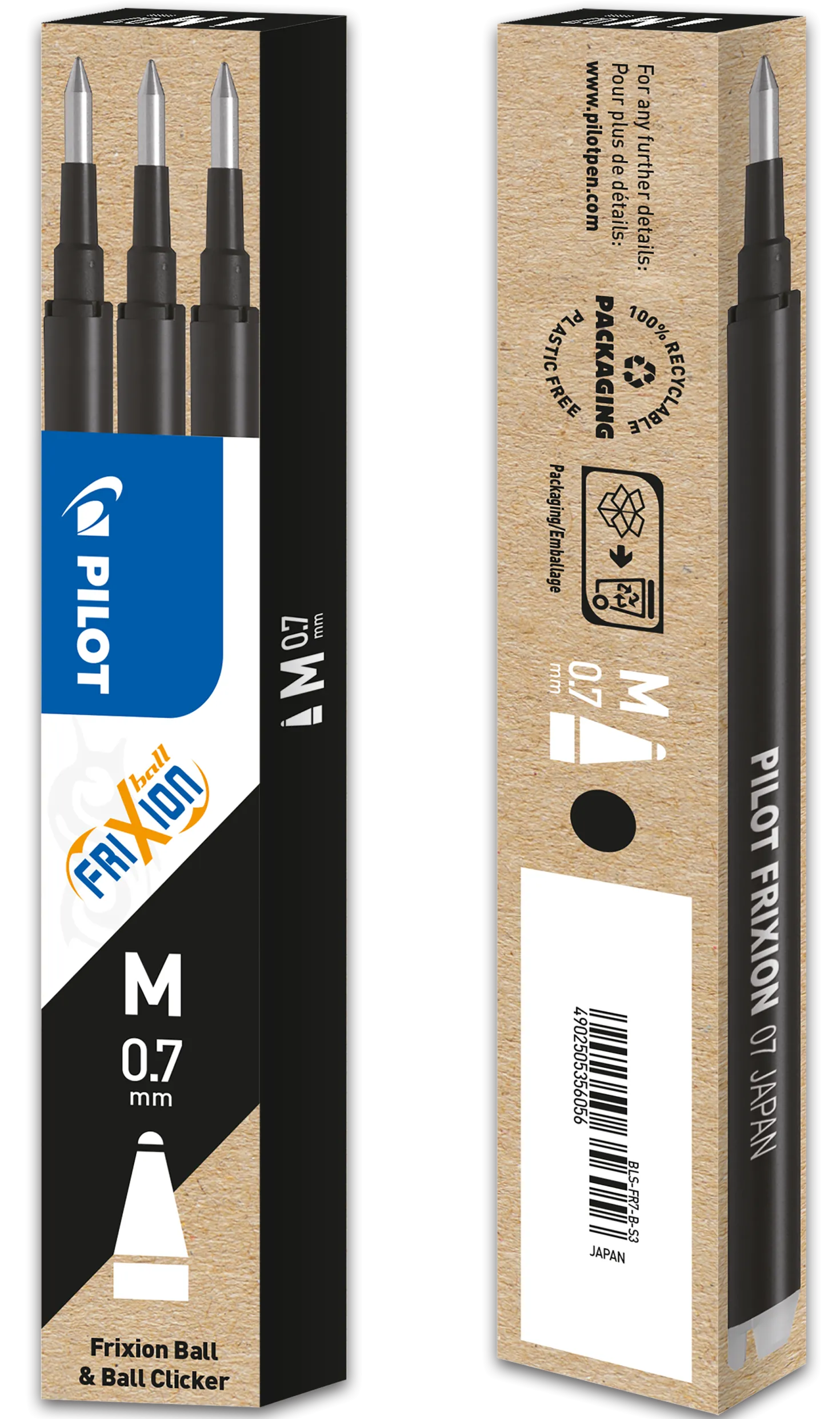 Kulpatron Pilot Frixion Clicker/LX, svart, 0,7 mm, 3 st