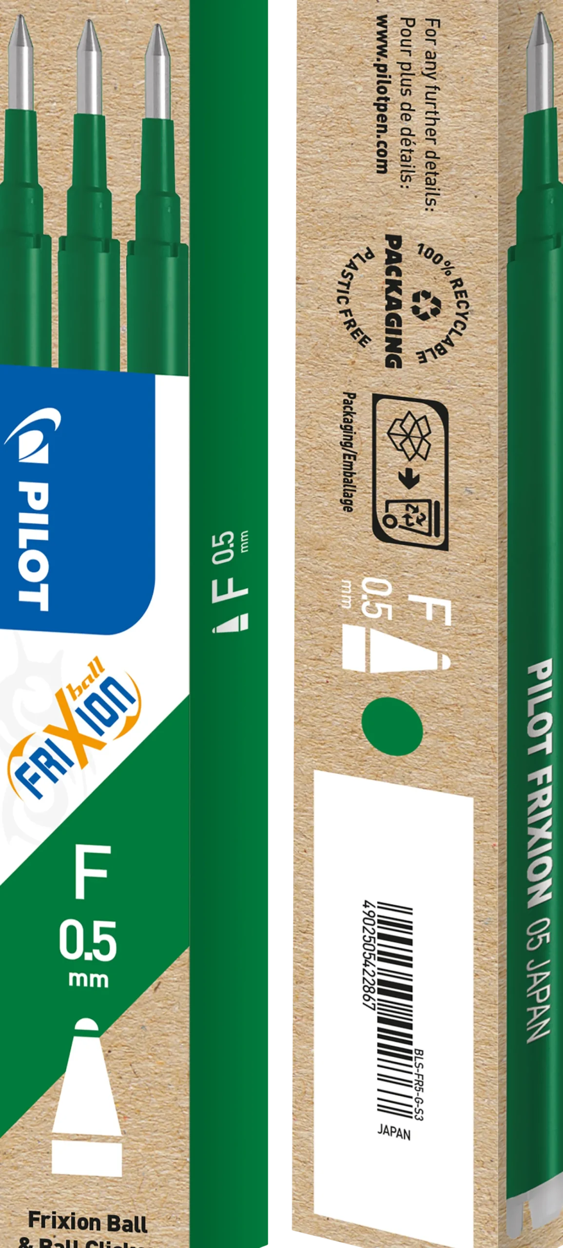 Kulpatron Pilot Frixion Point Clicker, grön, 0,5 mm, 3 st