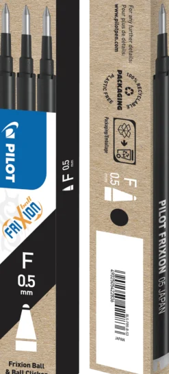 Kulpatron Pilot Frixion Point Clicker, svart, 0,5 mm, 3 st