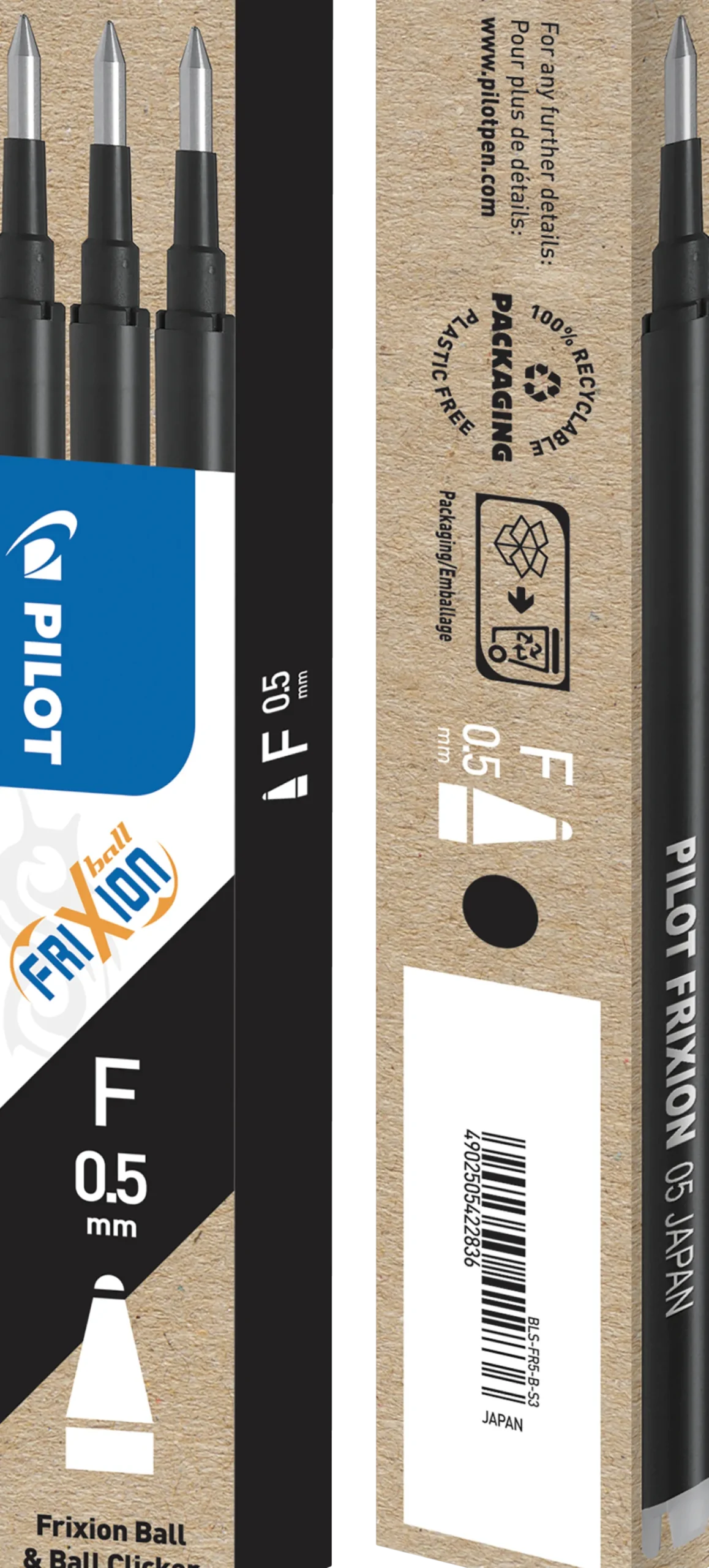 Kulpatron Pilot Frixion Point Clicker, svart, 0,5 mm, 3 st