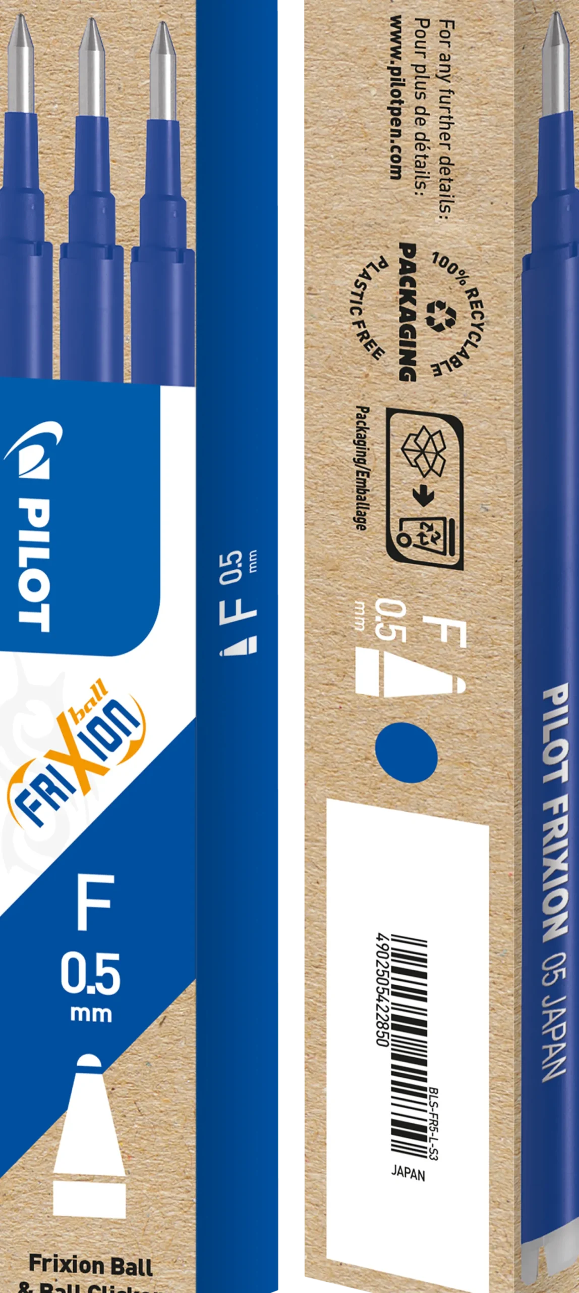 Kulpatron Pilot Frixion Point Clicker, blå, 0.5 mm, 3 st