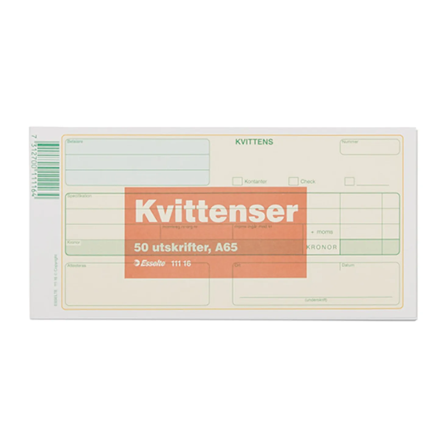 Kvittensblankett Esselte, 1/3 A4, 50 blad per block