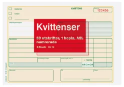 Kvittensblankett Esselte Numrerad A5L, självkopierande, 2x50 blad