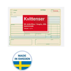 Kvittensblankett Esselte Numrerad A5L, självkopierande, 2x50 blad