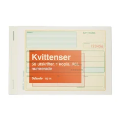 Kvittensblankett Esselte Numrerad A6L, självkopierande, 2x