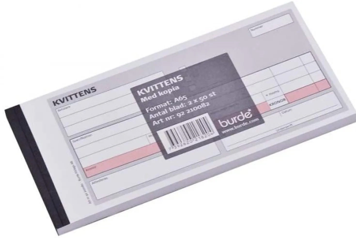 Kvittensblock Burde Kvittens A65, karbonpapper, 2x50 blad