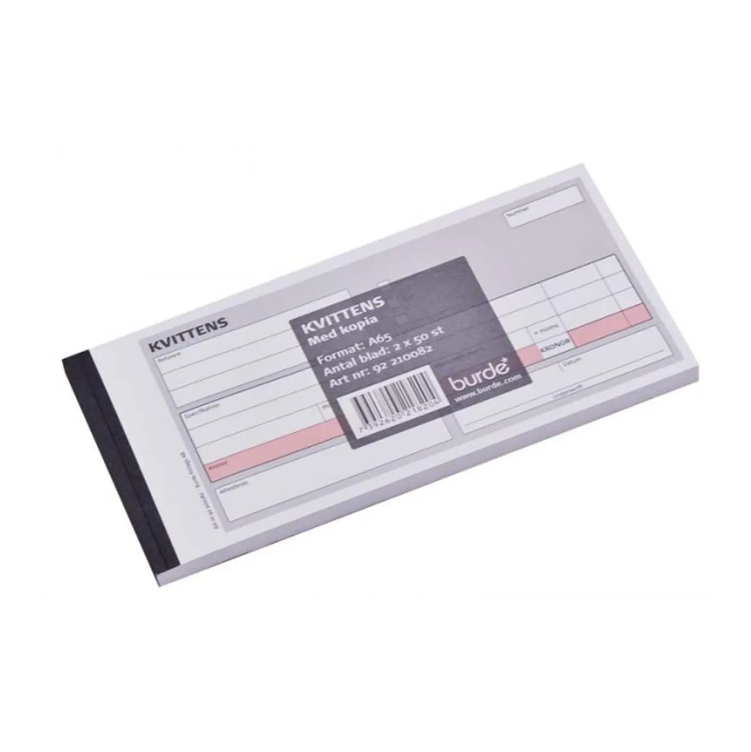 Kvittensblock Burde Kvittens A65, karbonpapper, 2x50 blad