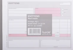 Kvittensbok Burde A5L 2x50, karbonkopia, förstansade hål