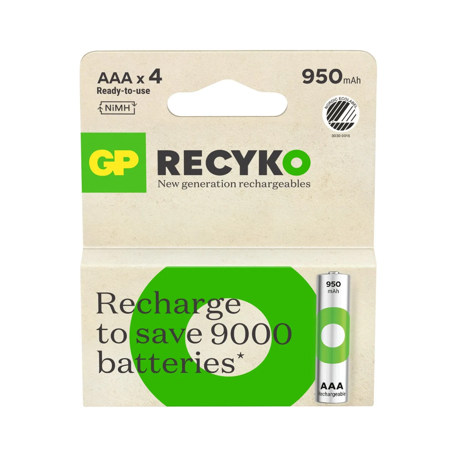 Laddningsbara batterier GP RECyko+, förladdade, NiMH