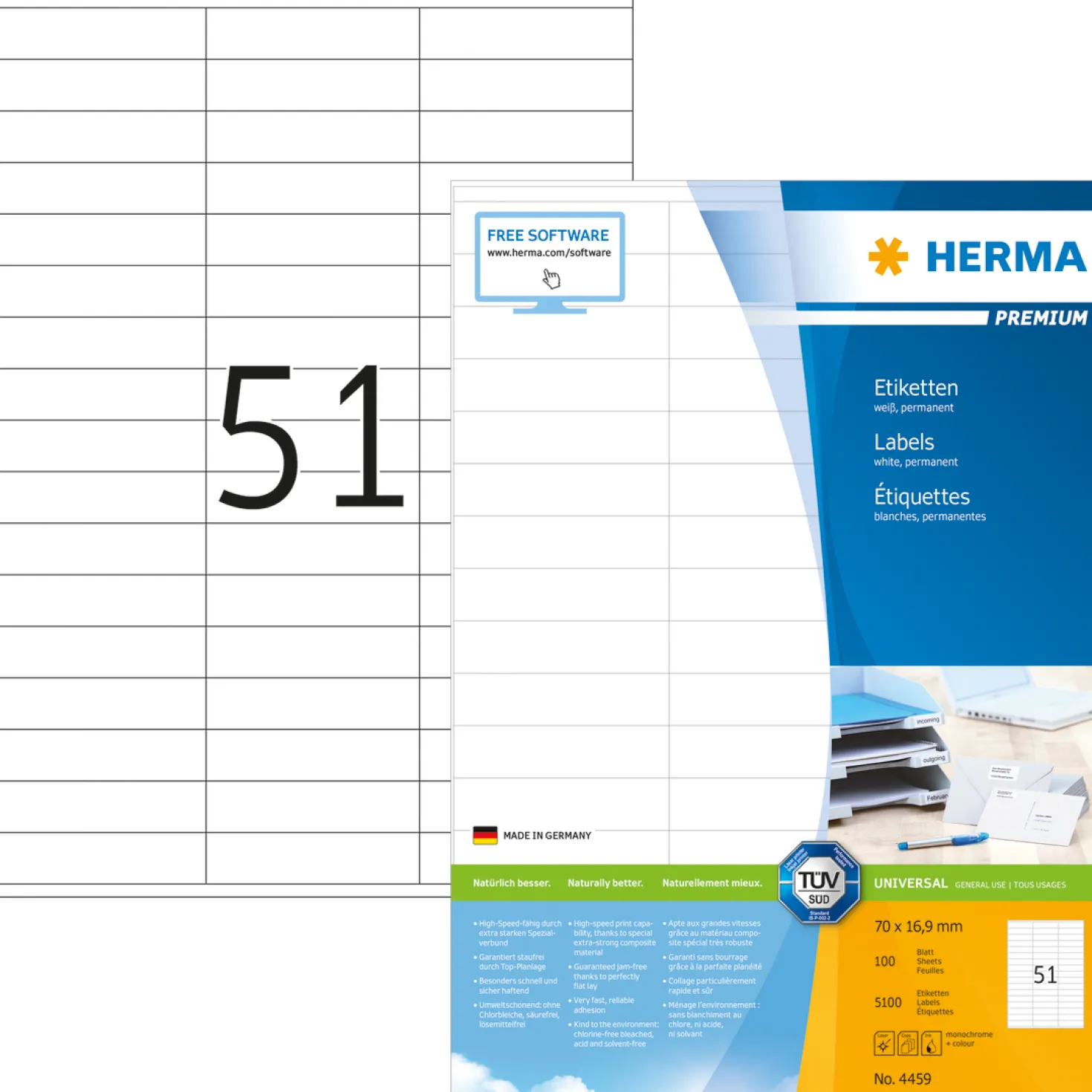 Laseretikett Herma Premium 4459, 70 x 16,9 mm, 5100 st
