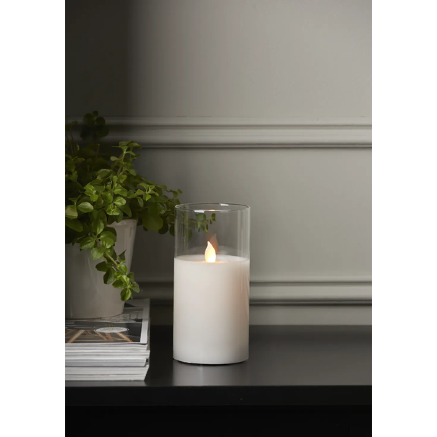 LED-blockljus M-Twinkle med timer, Ø 7,5 x 15 cm, varmgul