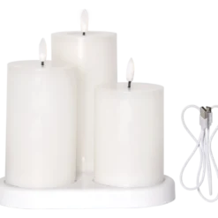 LED Blockljus Star Trading Flamme Charge, vit, 7,5x15cm, 3-pack