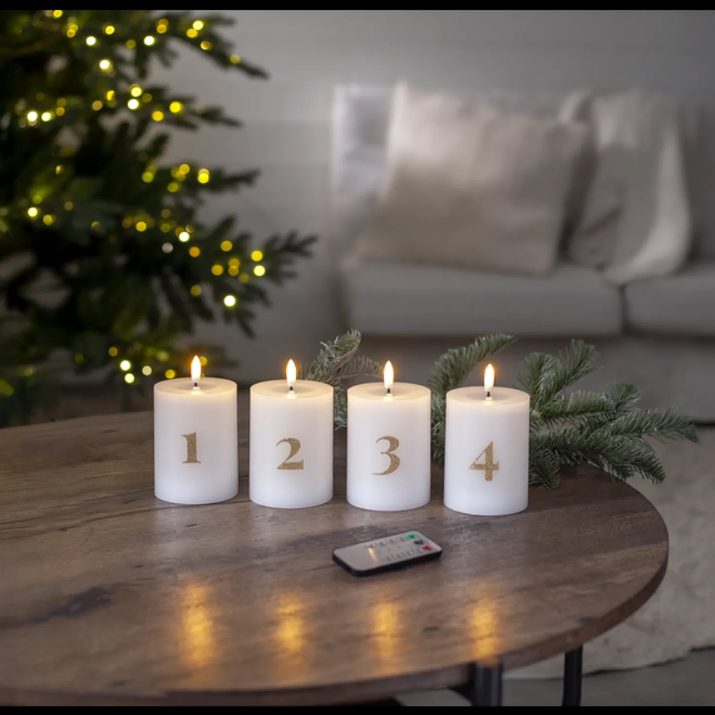 LED Blockljus Star Trading Flamme Advent, vit, 4-pack, 7,5x12,5 cm