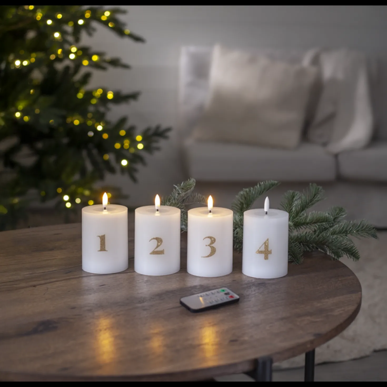 LED Blockljus Star Trading Flamme Advent, vit, 4-pack, 7,5x12,5 cm