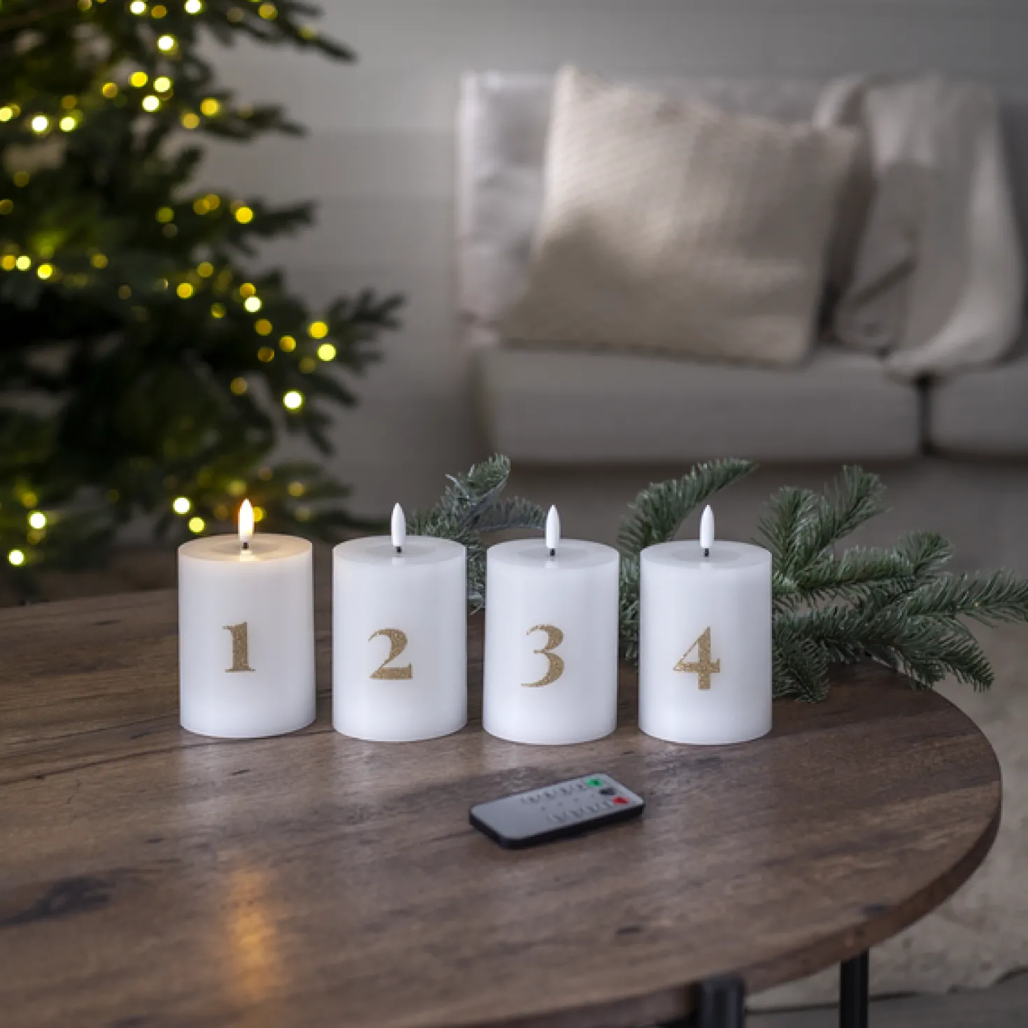 LED Blockljus Star Trading Flamme Advent, vit, 4-pack, 7,5x12,5 cm