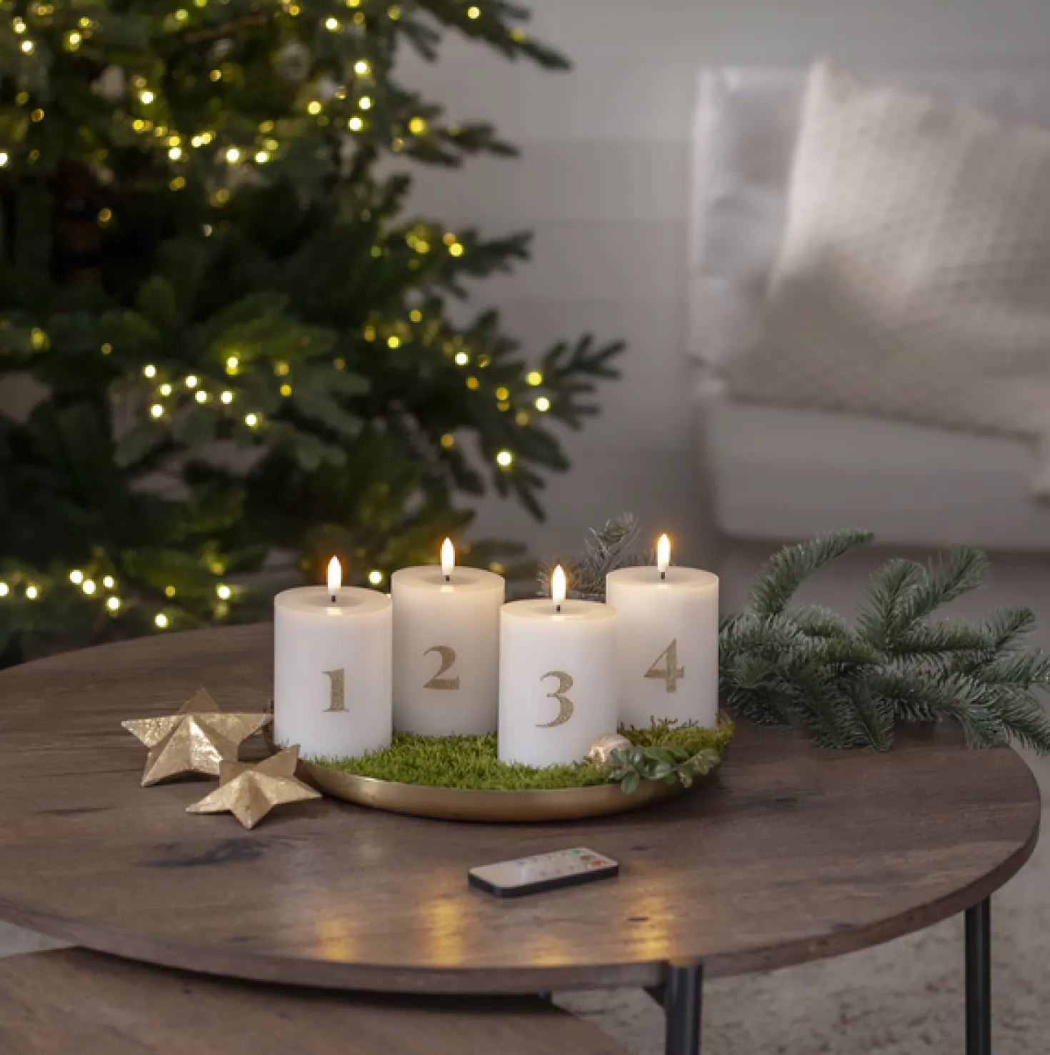 LED Blockljus Star Trading Flamme Advent, vit, 4-pack, 7,5x12,5 cm
