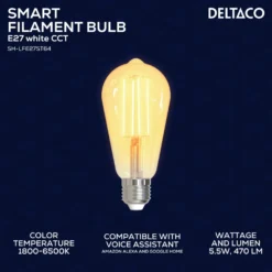 LED-lampa Deltaco SMART HOME Filament E27 WiFi, 5.5W, 470lm, dimbar