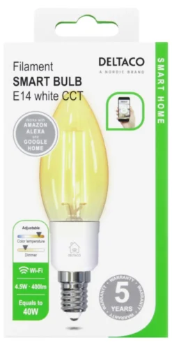 LED-lampa Deltaco Smart Home Filament E14, WiFi, 4,5W, 400 lumen