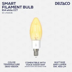 LED-lampa Deltaco Smart Home Filament E14, WiFi, 4,5W, 400 lumen