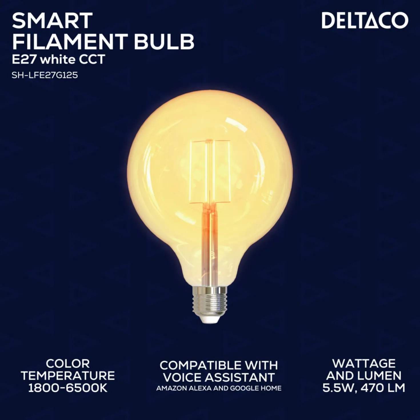 LED-lampa Deltaco SMART HOME Filament E27, WiFi, 5,5W, 470lm, dimbar