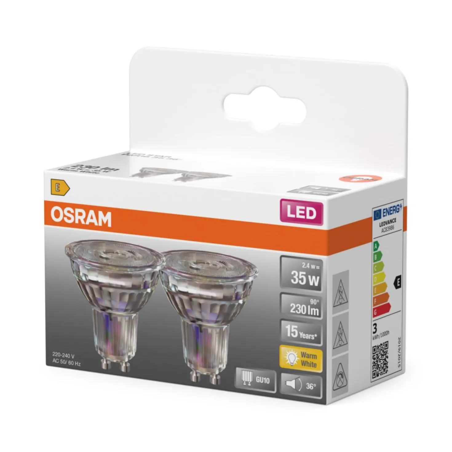 LED-lampa Osram GU10 PAR16 Reflektor, 2,4W 230lm 2700K