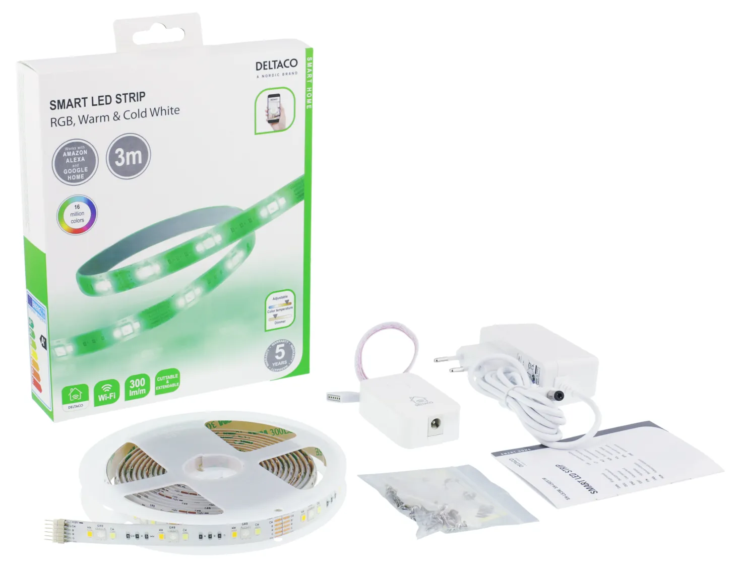 LED-list Deltaco SH-LS3M Smart Home RGB, 3m, dimbar, 6-pin