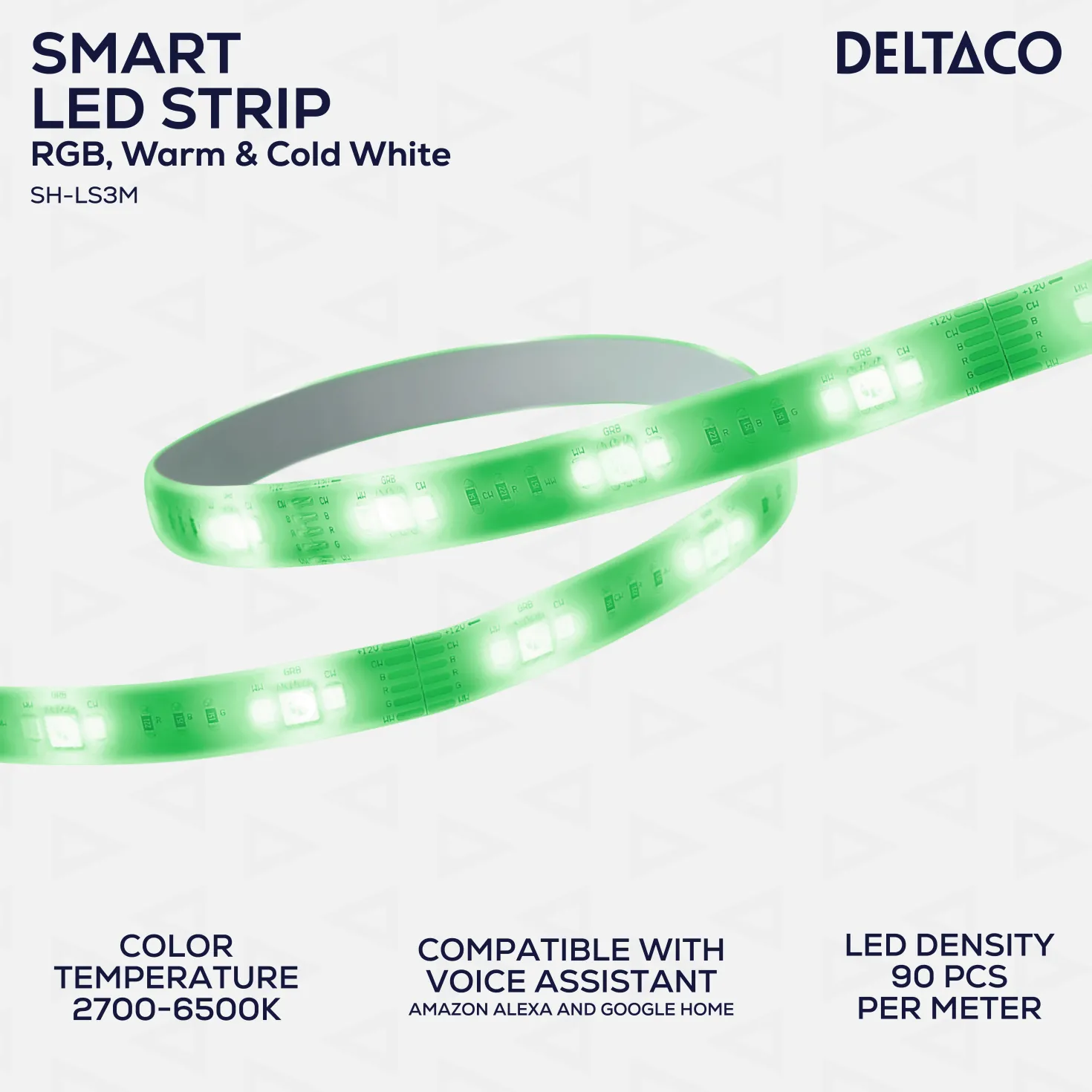 LED-list Deltaco SH-LS3M Smart Home RGB, 3m, dimbar, 6-pin