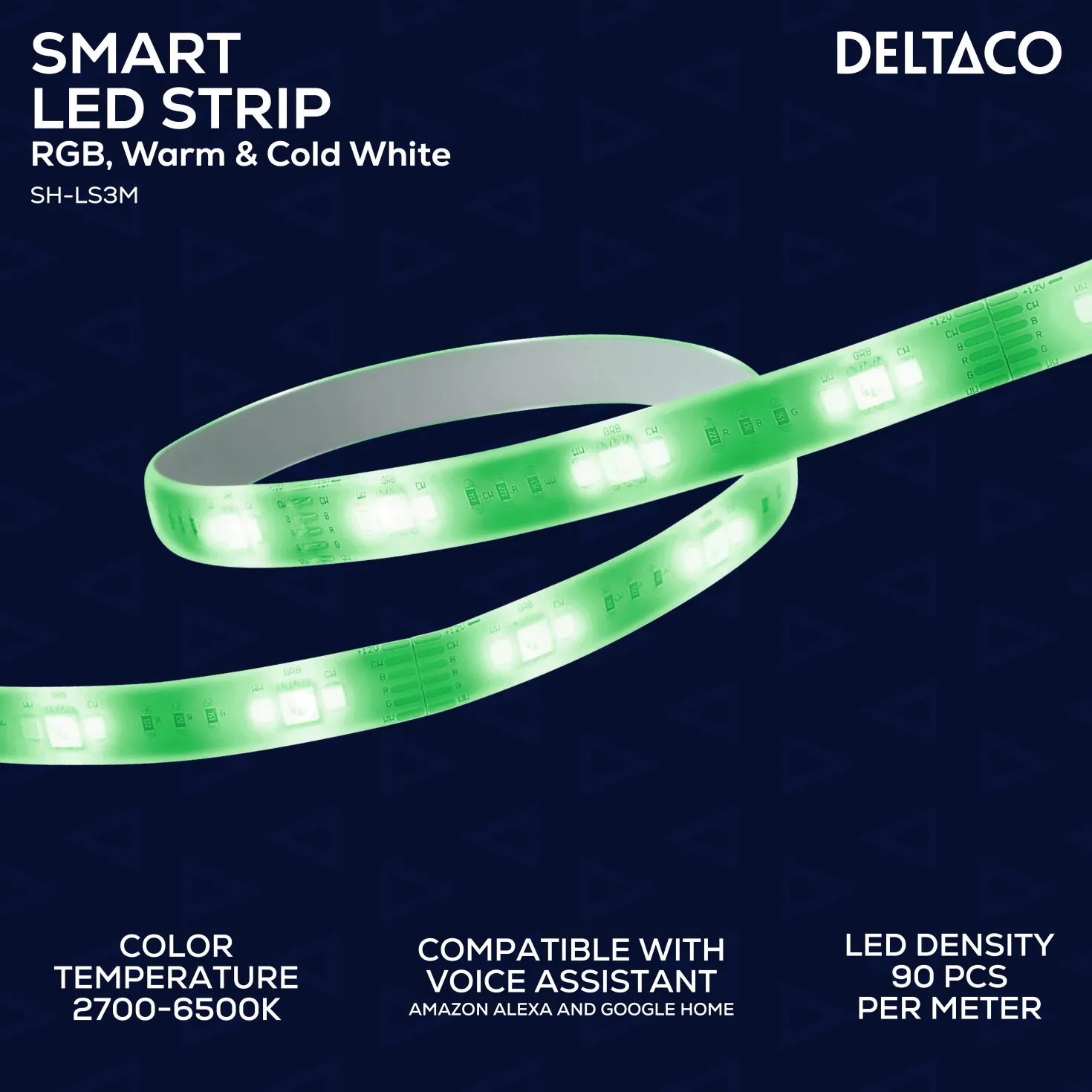 LED-list Deltaco SH-LS3M Smart Home RGB, 3m, dimbar, 6-pin