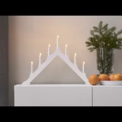 LED-ljusstake Star Trading Alma, vit, 7 ljus, 58,5x40,5 cm
