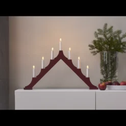 LED-ljusstake Star Trading Alma, röd, 7 ljus, 58x40 cm