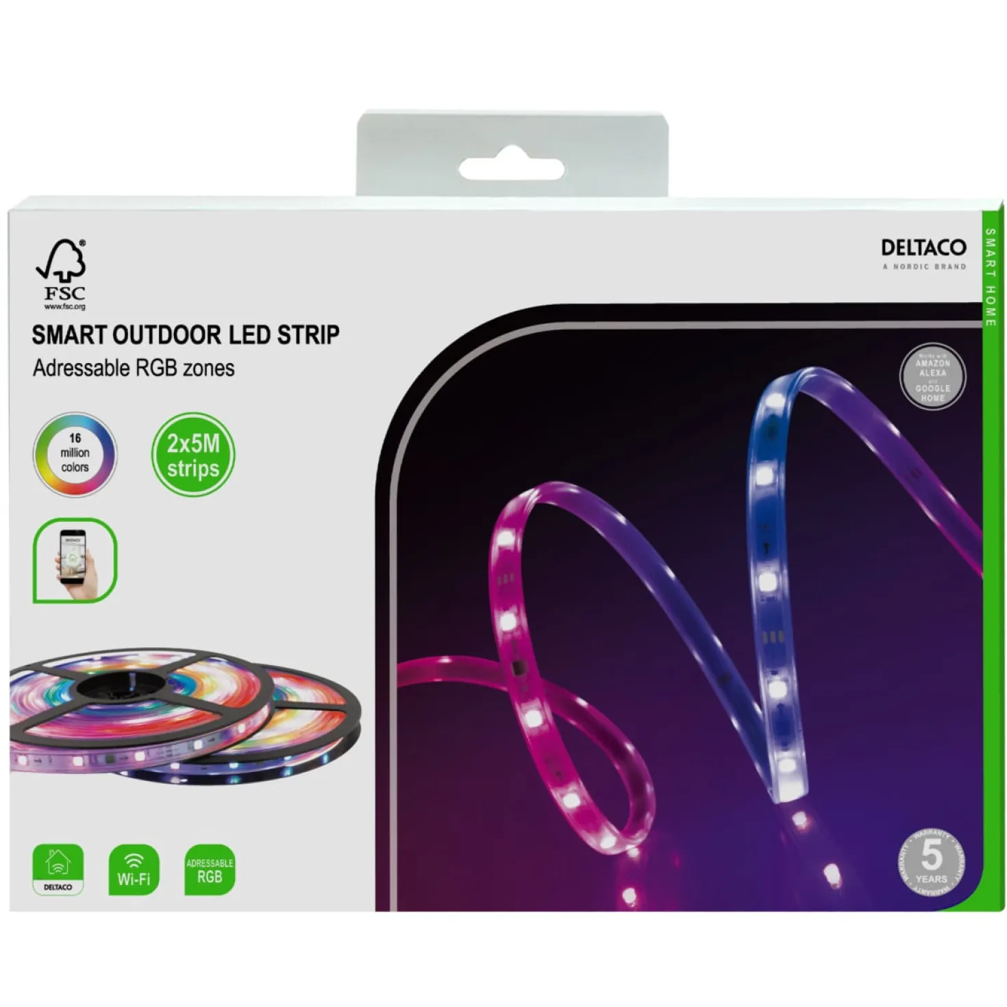 LED-slinga Deltaco SMART HOME Utomhus RGB, IP65, 10m