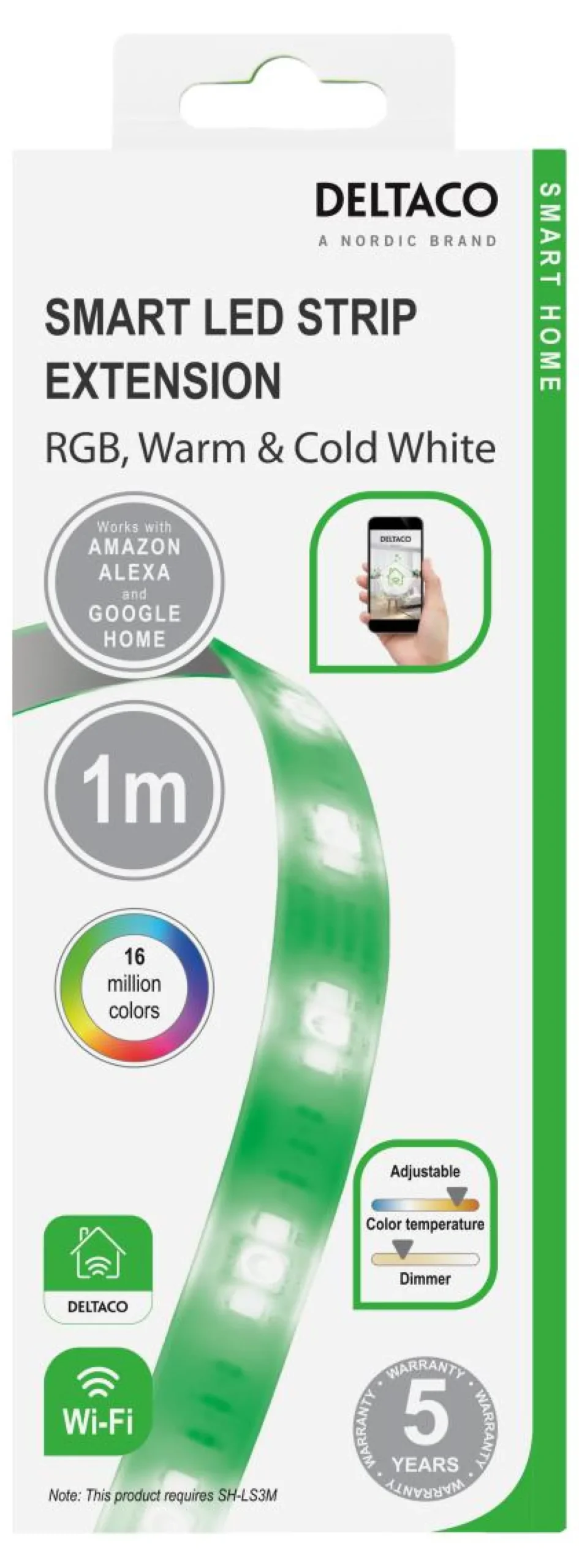 LED-strip förlängning Deltaco SMART HOME SH-LSEX1M, 1m, RGB