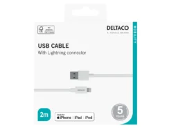 Lightning-kabel Deltaco USB-A till Lightning, vit, 2 m