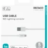 Lightning-kabel Deltaco USB-A till Lightning MFi, vit, 1m