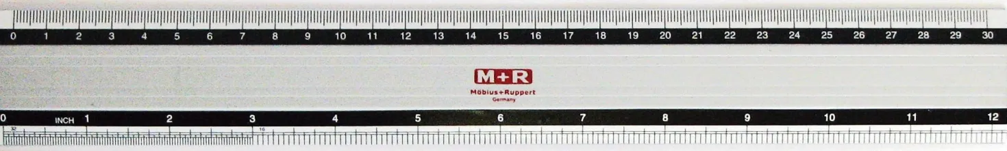 Linjal MR Aluminium, 30 cm, tuschkant, millimetergradering