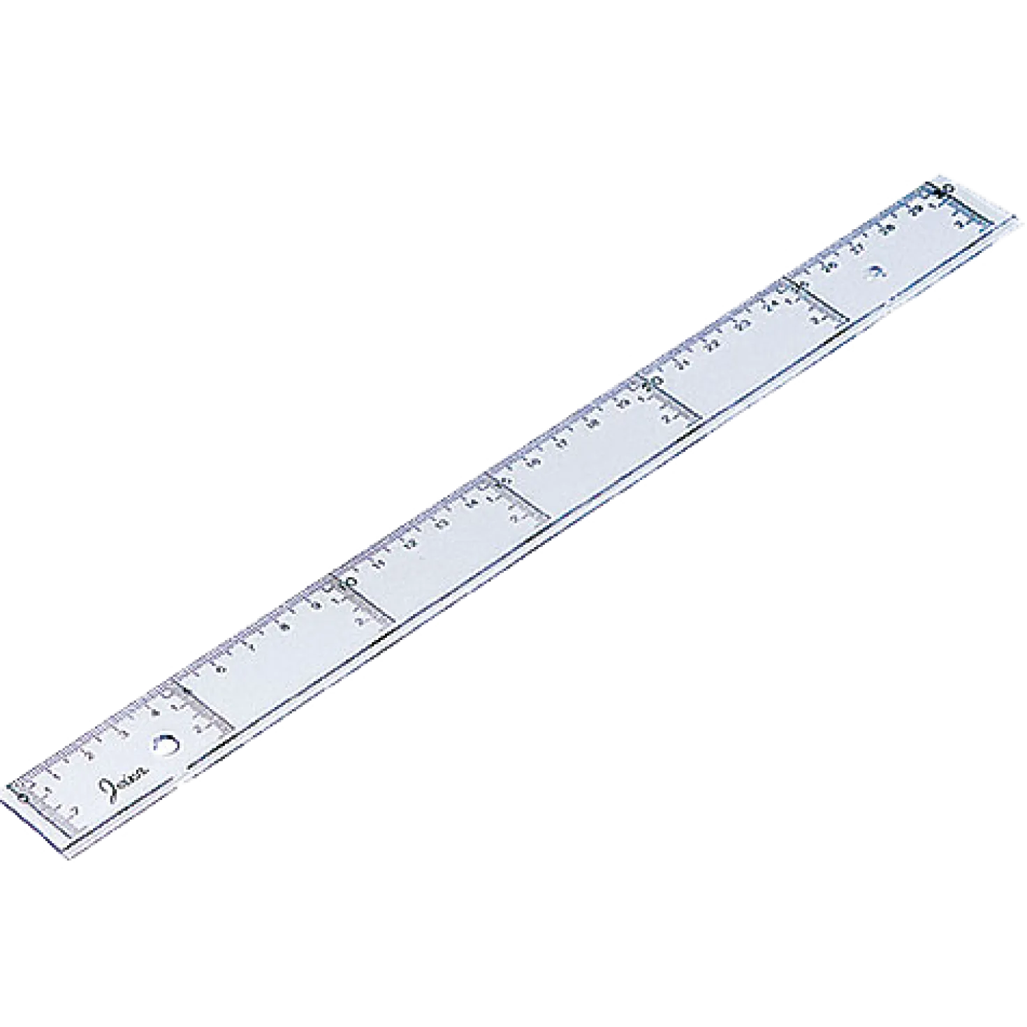 Linjal Tvärgradig 30 cm, glasklart polystyrenplast, fasad kant