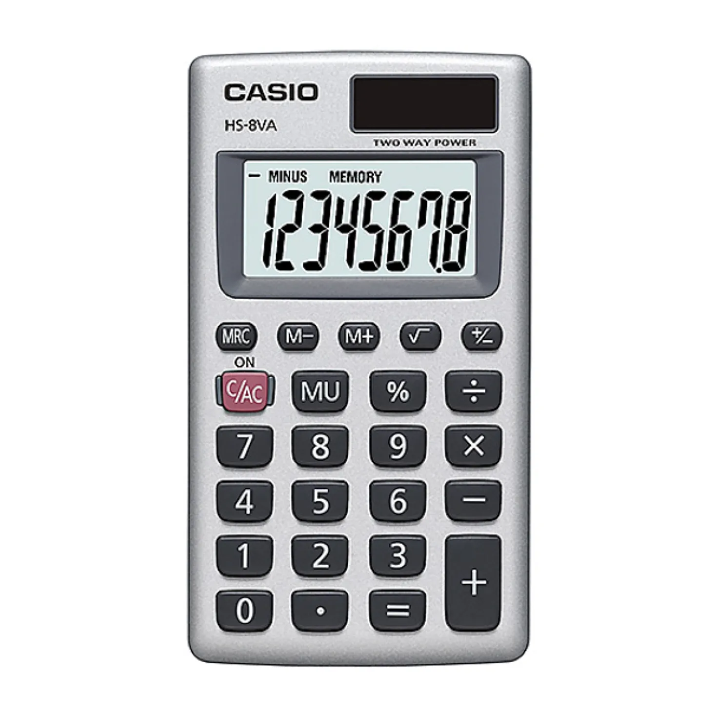 Miniräknare Casio HS-8VA, 240 funktioner, 2-rads display, grå