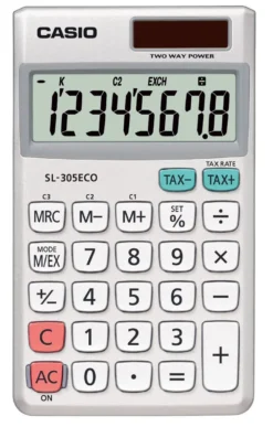 Miniräknare Casio SL-305ECO, soldriven, 8 siffror, vit