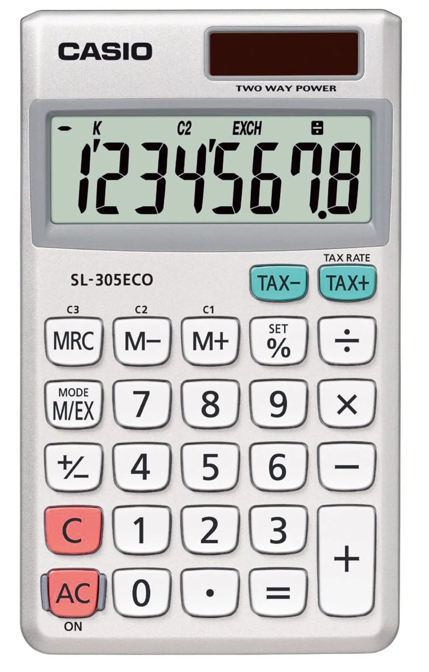 Miniräknare Casio SL-305ECO, soldriven, 8 siffror, vit