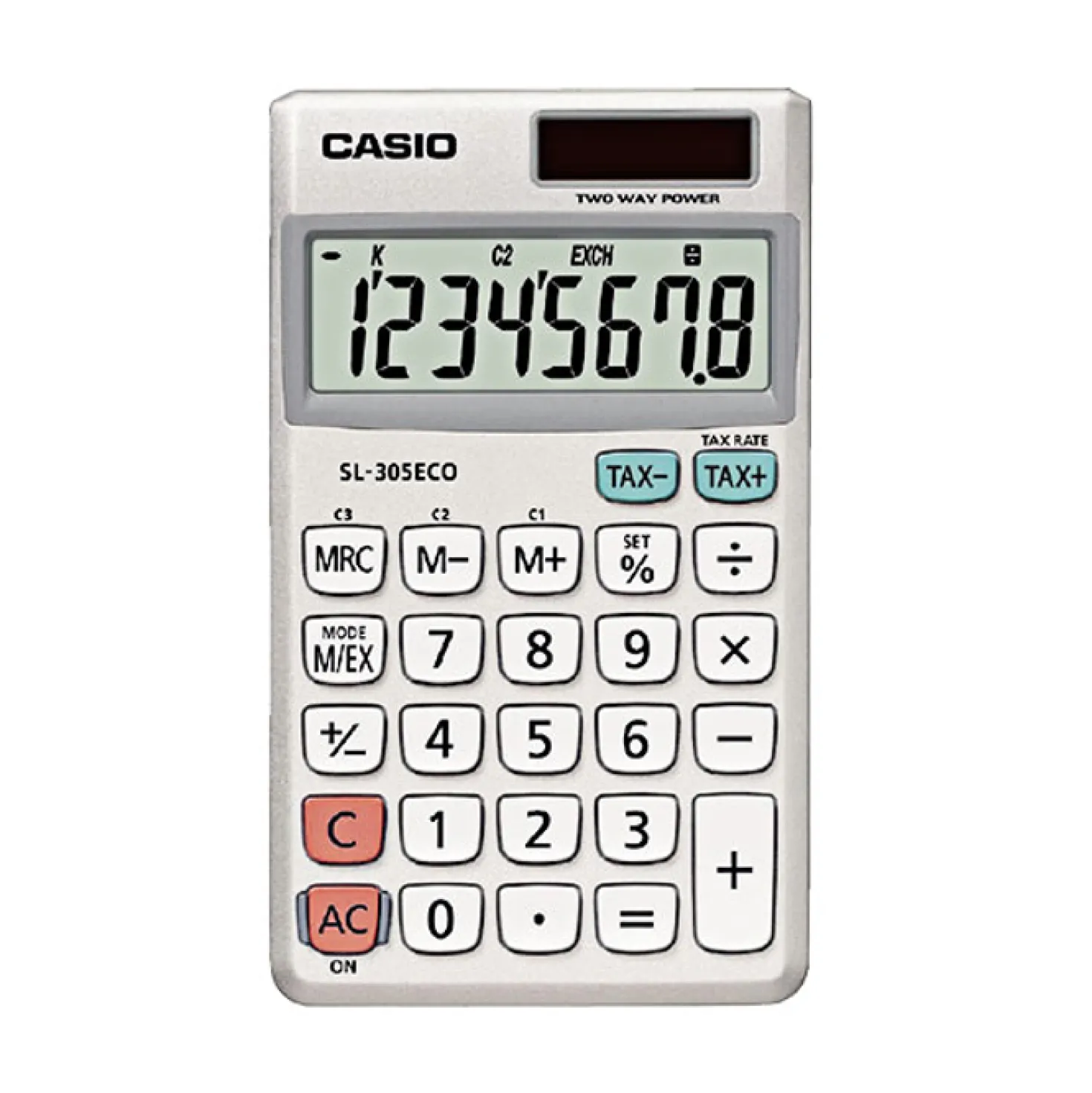 Miniräknare Casio SL-305ECO, soldriven, 8 siffror, vit