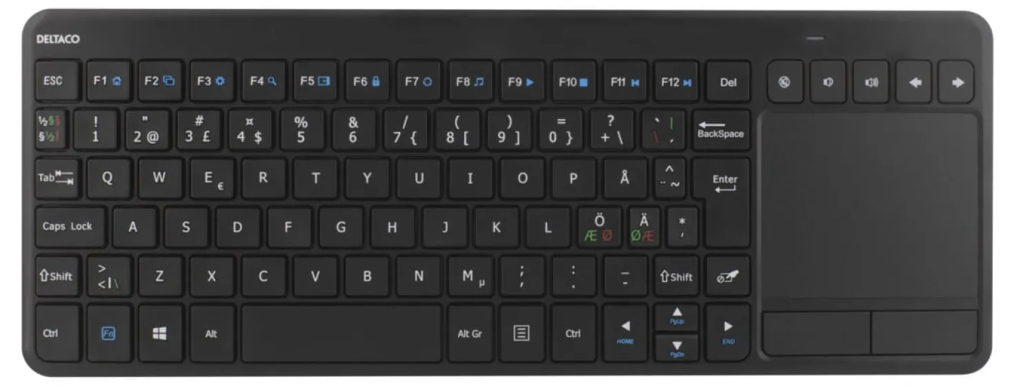 Mini Tangentbord Deltaco TB-504 Trådlöst, nordisk, touchpad, svart