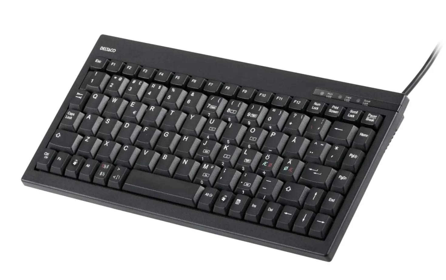 Minitangentbord Deltaco TB-5V Nordisk layout, 89 tangenter, USB, svart