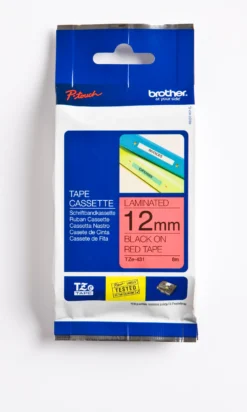 Märkband Brother TZe431 Laminerat, svart/röd, 12mm x 8m