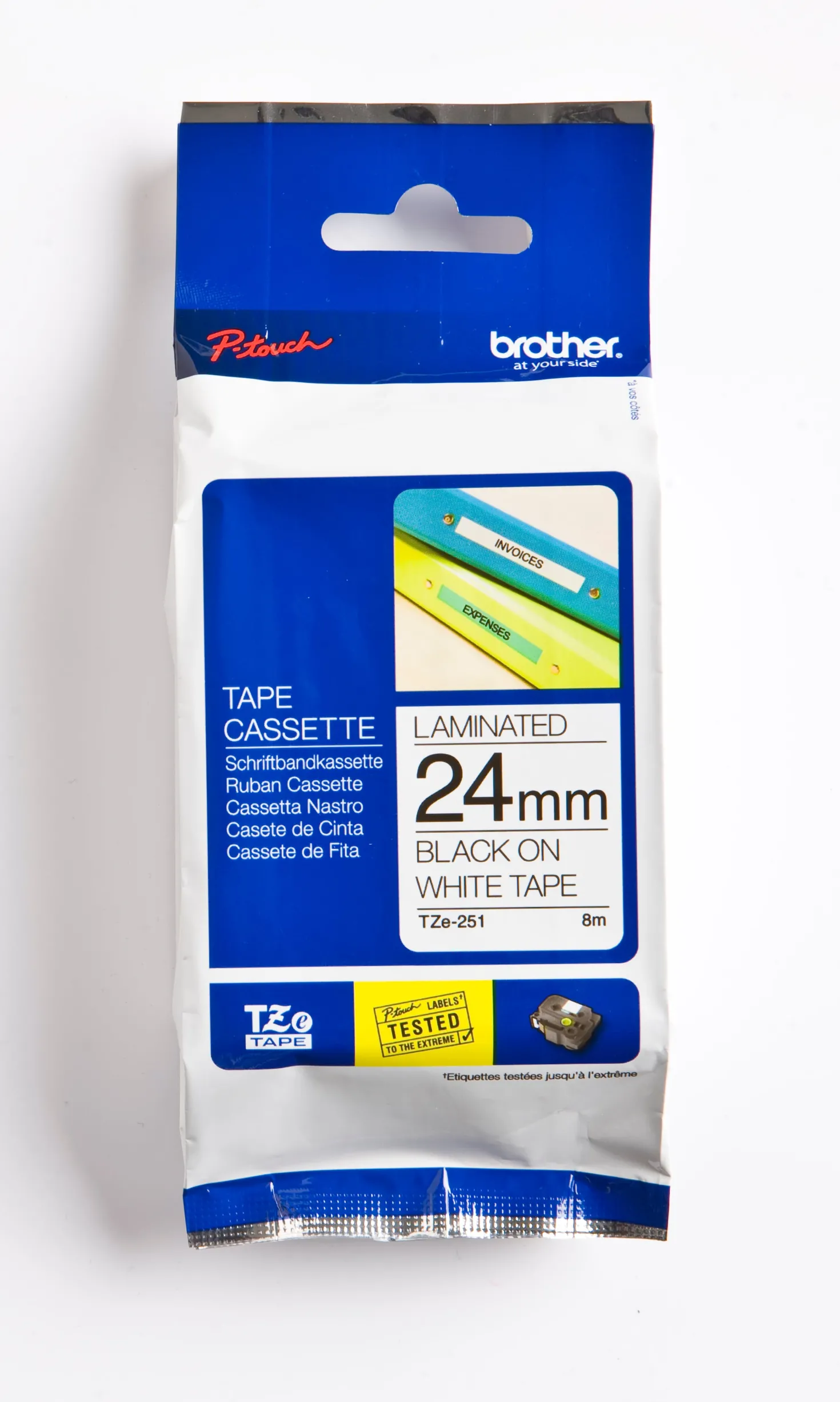 Märkband Brother TZe251 Svart på vit, 24mm x 8m