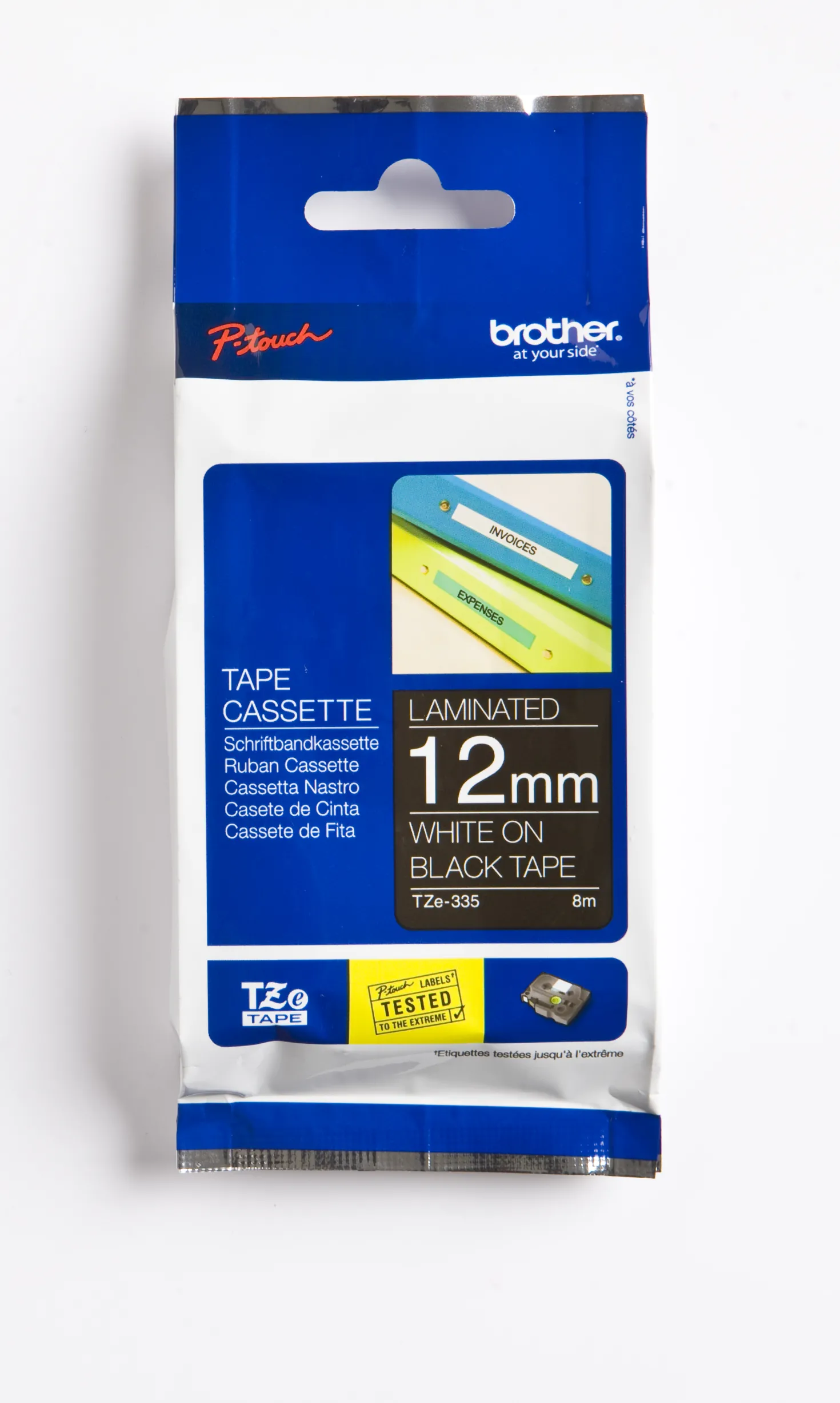 Märkband Brother TZe-335, vit på svart, 12mm x 8m