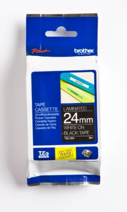 Märkband Brother TZe355, vit på svart, 24mm x 8m