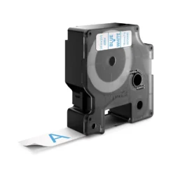 Märkband Dymo D1 19mm, blå text på vit, 7m